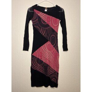 VTG Jean Paul Gaultier Soleil Black Pink Mesh Patterned Dress Medium FUZZI Y2K
